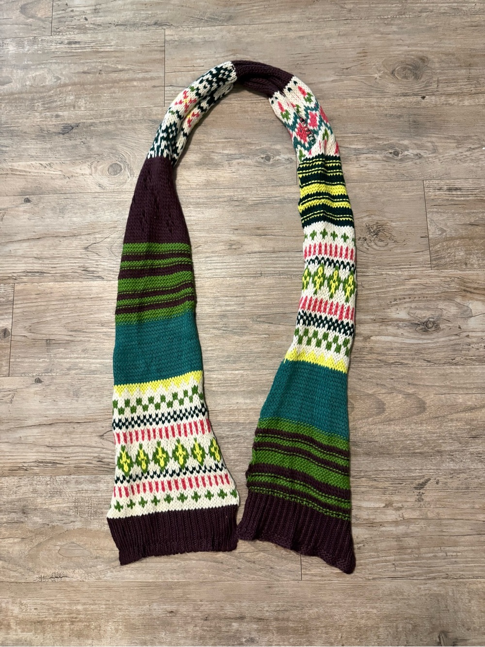 Old Navy Multicolor Knit Scarf - Teal, Burgundy, Green, Yellow, Cream